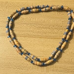 Handcrafted Paper Beaded Necklace with Blue Faceted Bead Accents 💫